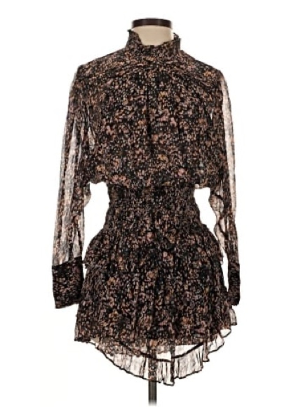 IRO Sheer Black Floral Smocked Waist Mini Dress size 34 us size 2